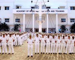 Navy recruits participating in military training at the Academy of Marine Education and Training.