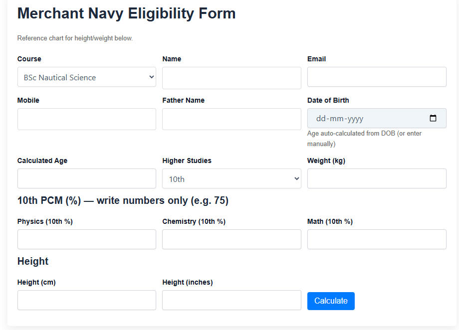Diploma in Nautical Science Eligibility Criteria
